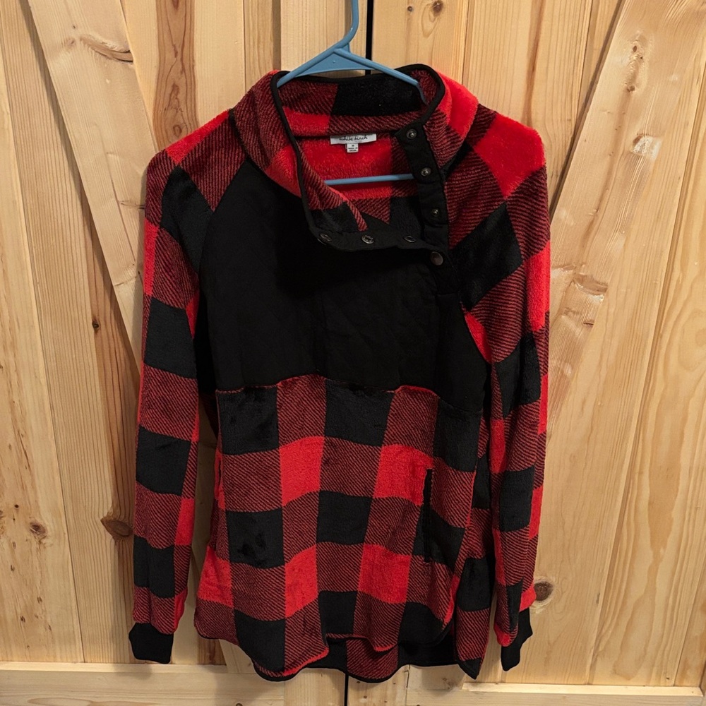 White Birch Red and Black Checkered Teddy Jacket
